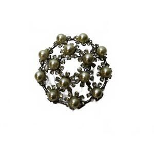 Exquisite Hobé Faux Pearl and Rhinestone Round Brooch